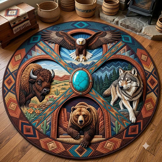 Turquoise Gate of Guardians Quilted Round Mat GDTONTD1828