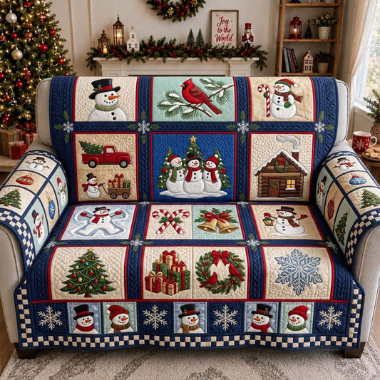 Snowman Christmas Sampler Quilted Sofa Cover GDTONTD1868