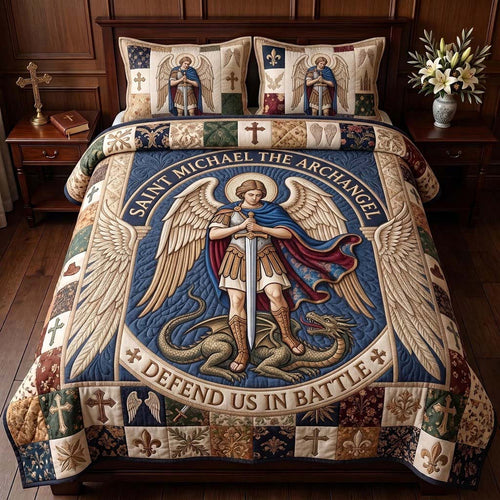 Saint Michael Defend Us 3-Piece Quilted Bedding Set GDTONTD1871