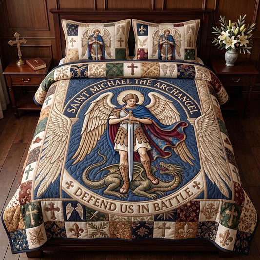 Saint Michael Defend Us 3-Piece Quilted Bedding Set GDTONTD1871