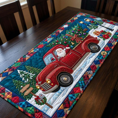 Santa Red Truck Journey Quilted Table Runner GDTONTD1915
