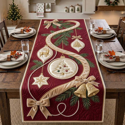 Champagne Ribbon Ornament Atelier Quilted Table Runner GDTONTD1998
