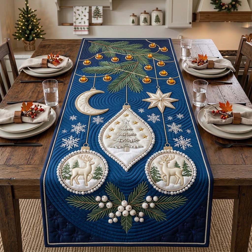Moonlit Sapphire Ornament Salon Quilted Table Runner GDTONTD1999