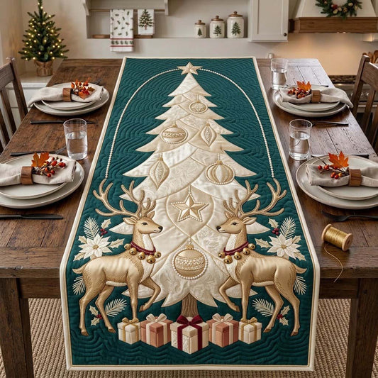 Ivory Reindeer Christmas Tree Quilted Table Runner GDTONTD2000