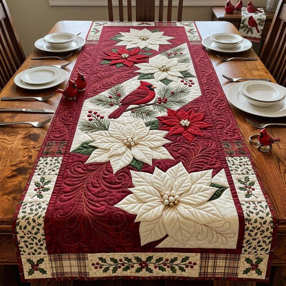 Cardinal & White Poinsettia River Quilted Table Runner GDTONTD2081