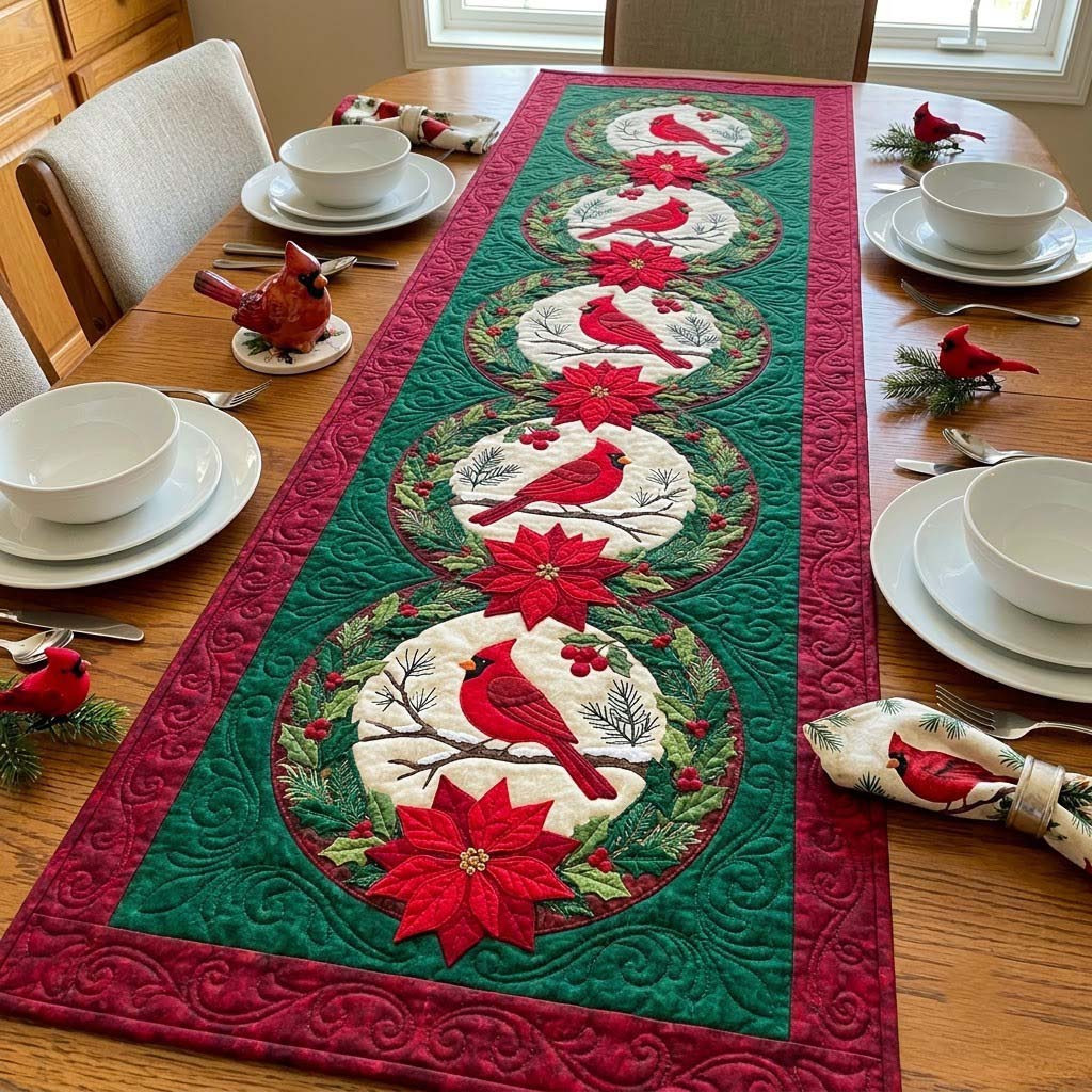 Winter Window Cardinal Quilted Table Runner GDTONTD2082