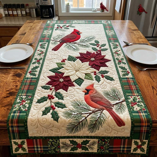 Twin Cardinal Christmas Garden Quilted Table Runner GDTONTD2083