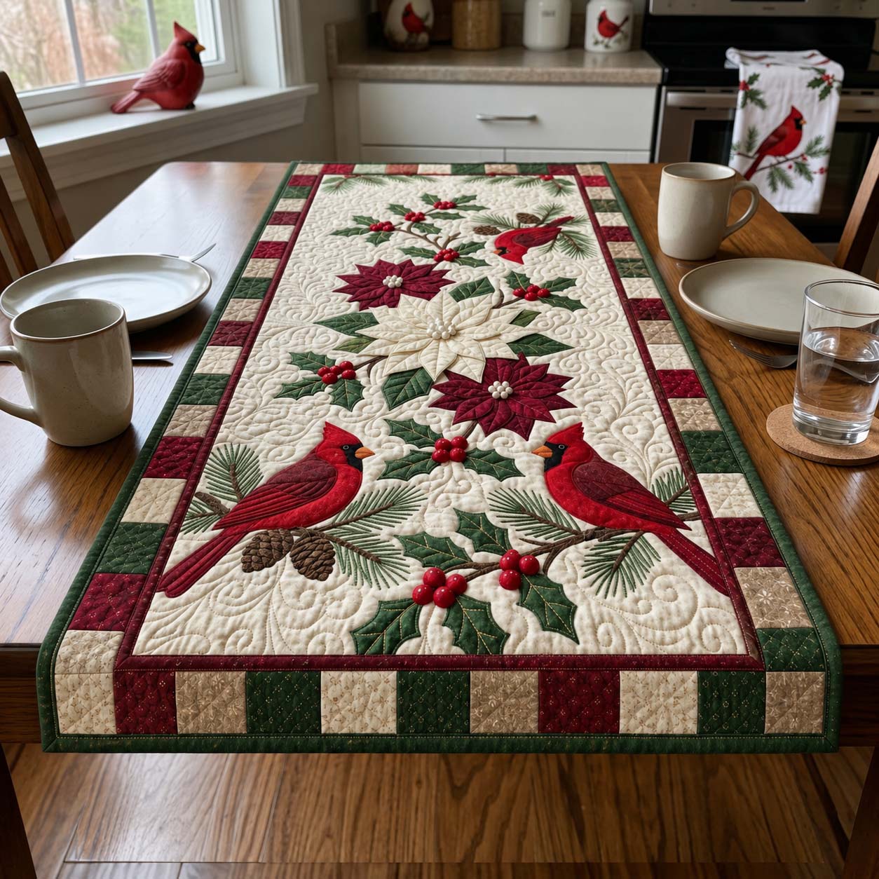 Midnight Cardinal Quilted Table Runner GDTONTD2084