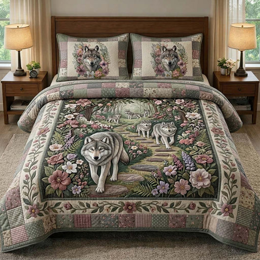 Pastel Wolf 3-Piece Quilted Bedding Set GDTONTD310