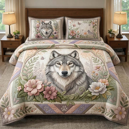 Shadow Wolf 3-Piece Quilted Bedding Set GDTONTD311