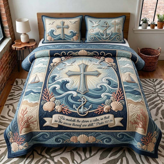 Anchor Cross 3-Piece Quilted Bedding Set GDTONTD460