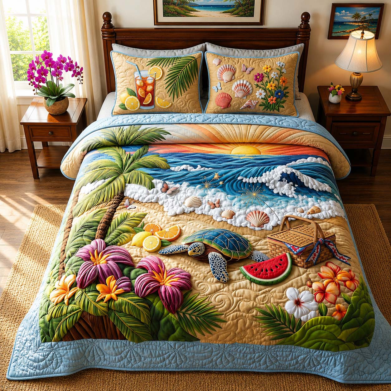 Tropical Turtle 3-Piece Quilted Bedding Set GDTONTD511