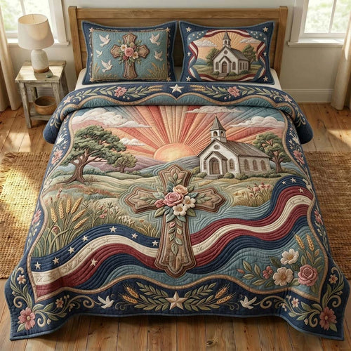 Country Chapel 3-Piece Quilted Bedding Set GDTONTD521