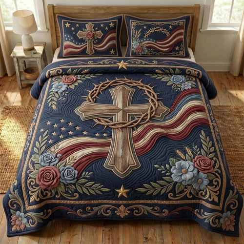 Crowned Faith 3-Piece Quilted Bedding Set GDTONTD523