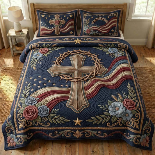 Crowned Faith 3-Piece Quilted Bedding Set GDTONTD523
