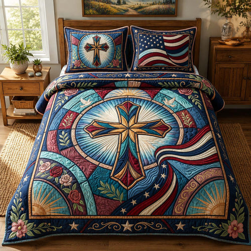 Glory Cross 3-Piece Quilted Bedding Set GDTONTD524