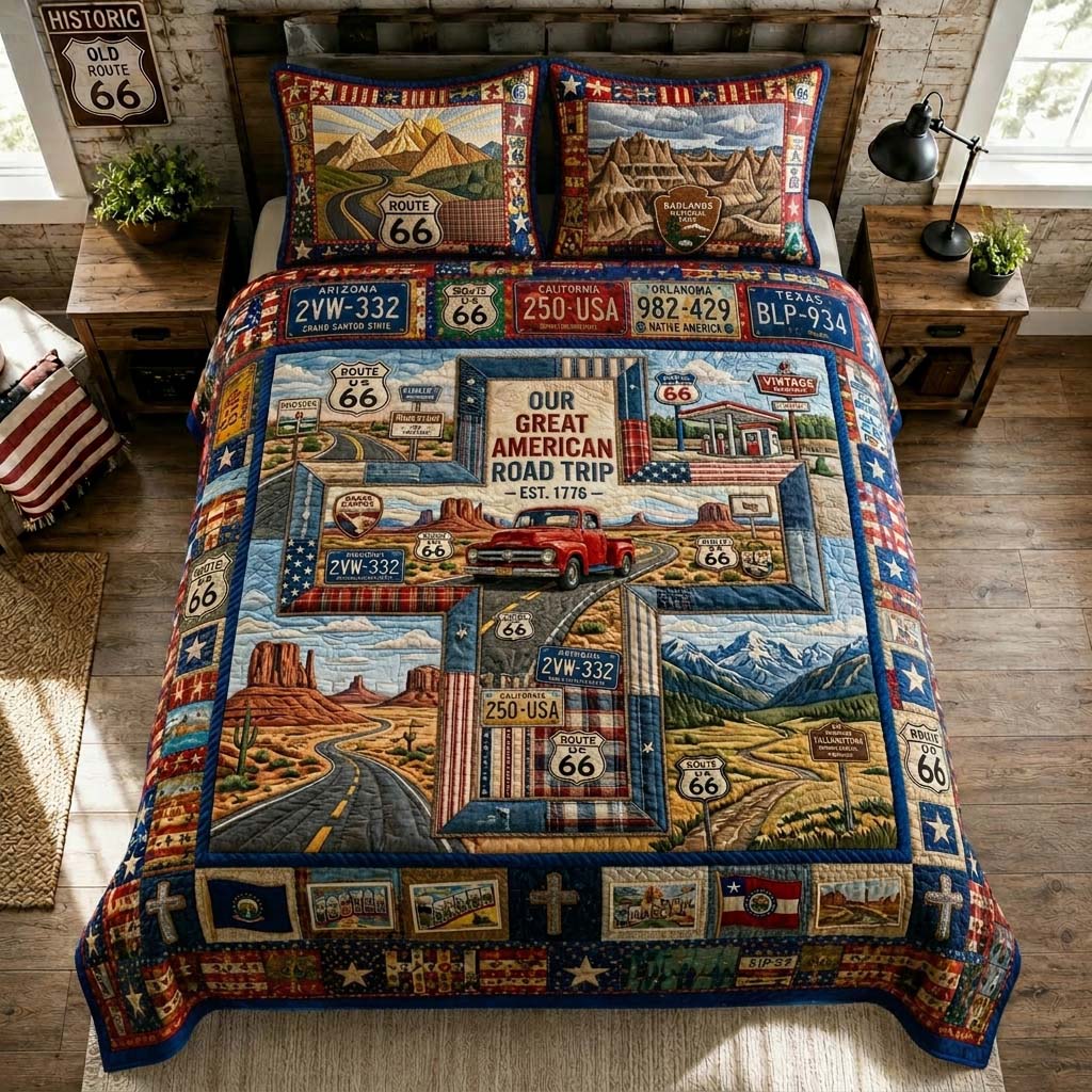 Great American Roadtrip 3-Piece Quilted Bedding Set GDTONTD556