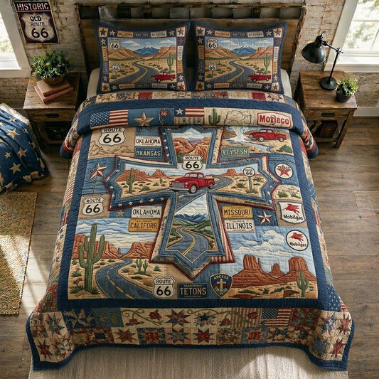 Vintage Route 66 3-Piece Quilted Bedding Set GDTONTD558