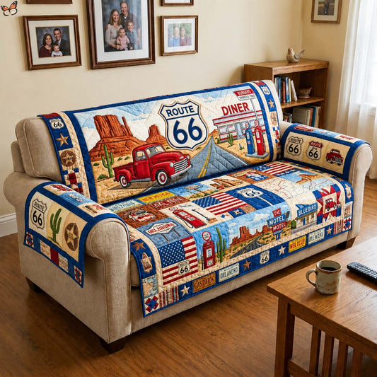 Vintage Route 66  Quilted Sofa Cover GDTONTD575