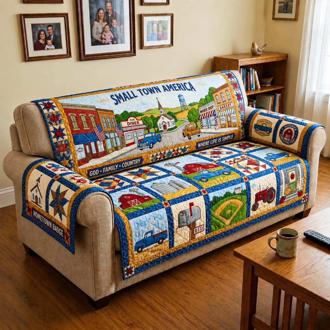 Small Town America  Quilted Sofa Cover GDTONTD577