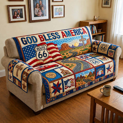 Patriotic Route 66  Quilted Sofa Cover GDTONTD578