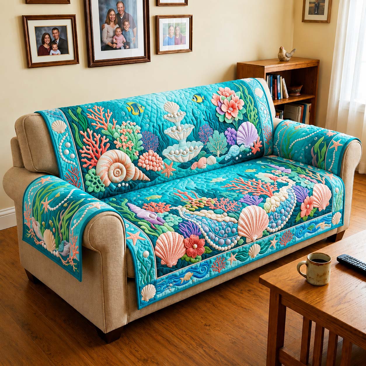 Coral Garden  Quilted Sofa Cover GDTONTD582