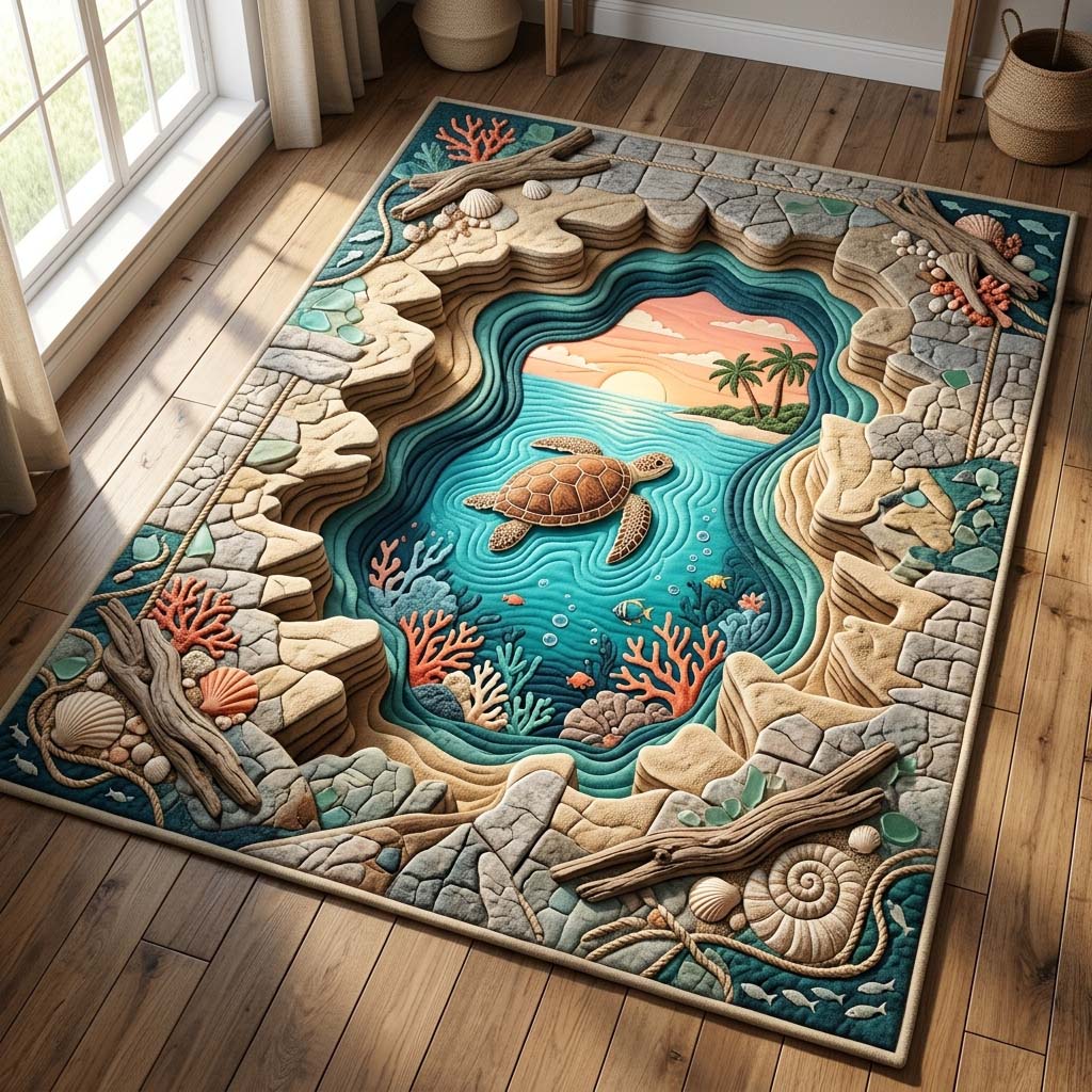 Tropical Wave Turtle Area Rug GDTONTD642