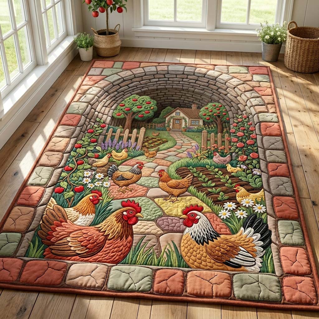 Cottage Chicken Garden Area Rug GDTONTD650