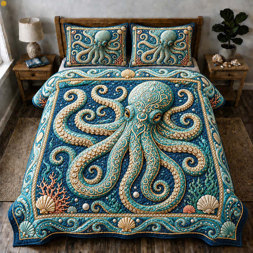Royal Tide Octopus 3-Piece Quilted Bedding Set GDTONTD777
