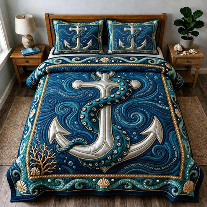 Deep Sea Anchor 3-Piece Quilted Bedding Set GDTONTD778