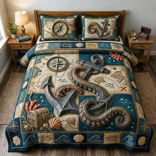Treasure Map Kraken 3-Piece Quilted Bedding Set GDTONTD779