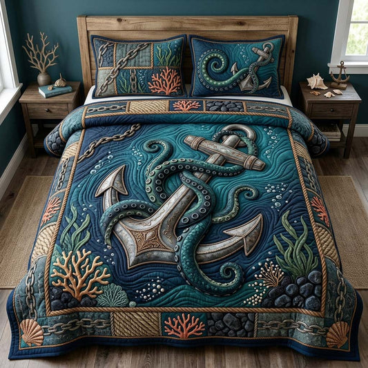 Dark Chain Anchor 3-Piece Quilted Bedding Set GDTONTD783