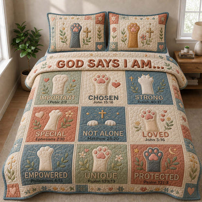 God Says I Am Paw Blessings 3-Piece Quilted Bedding Set GDTONTD899