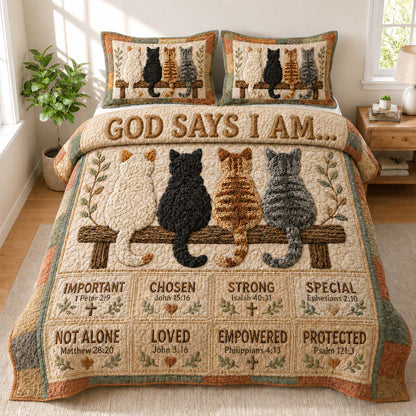 God Says I Am Cat Family 3-Piece Quilted Bedding Set GDTONTD900