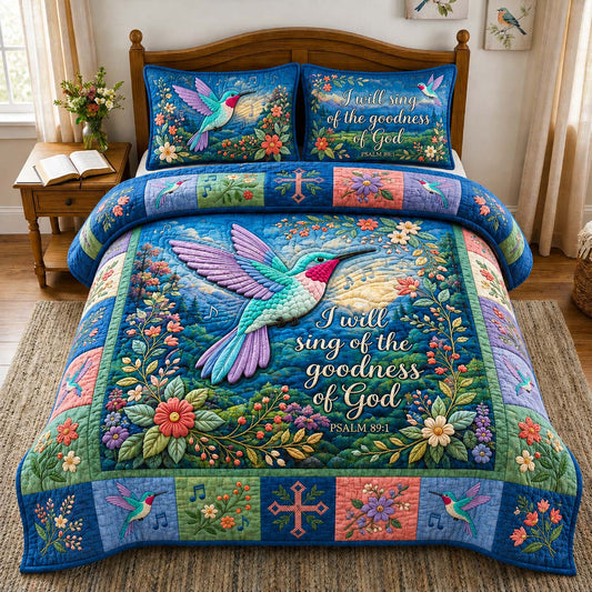 Hummingbird Goodness Song 3-Piece Quilted Bedding Set GDTONTD954