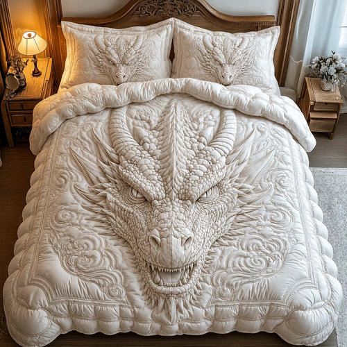 Ivory Dragon Relief 3-Piece Quilted Bedding Set GDTONTD956
