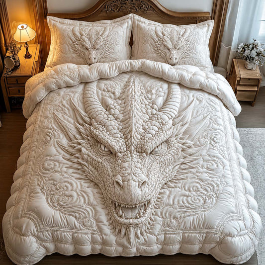 Ivory Dragon Relief 3-Piece Quilted Bedding Set GDTONTD956
