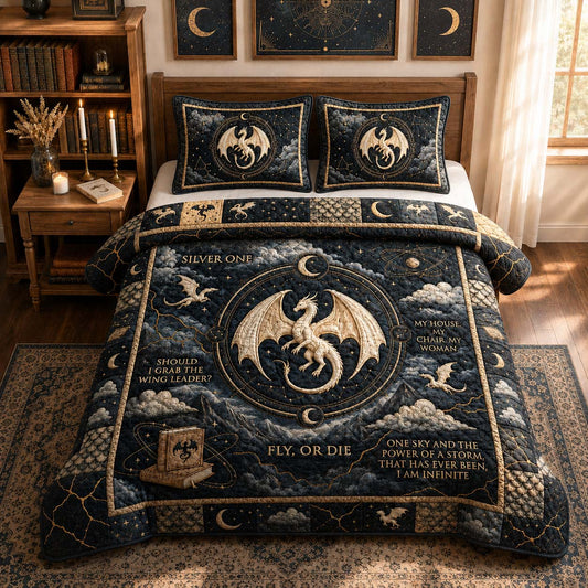 Silver Moon Dragon 3-Piece Quilted Bedding Set GDTONTD961