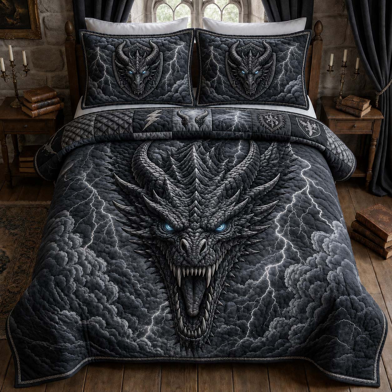 Storm Dragon Roar 3-Piece Quilted Bedding Set GDTONTD962