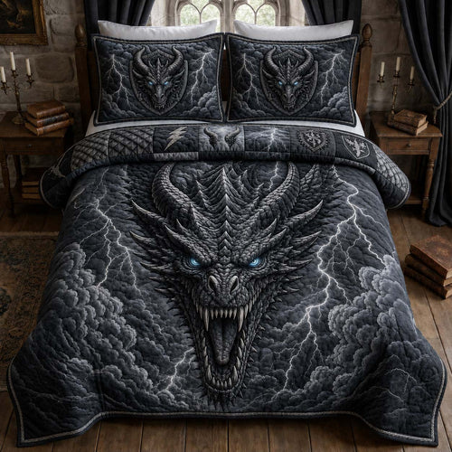 Storm Dragon Roar 3-Piece Quilted Bedding Set GDTONTD962
