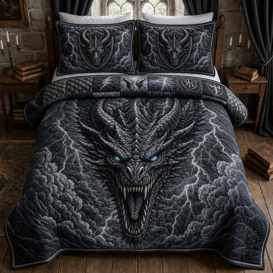 Storm Dragon Roar 3-Piece Quilted Bedding Set GDTONTD962