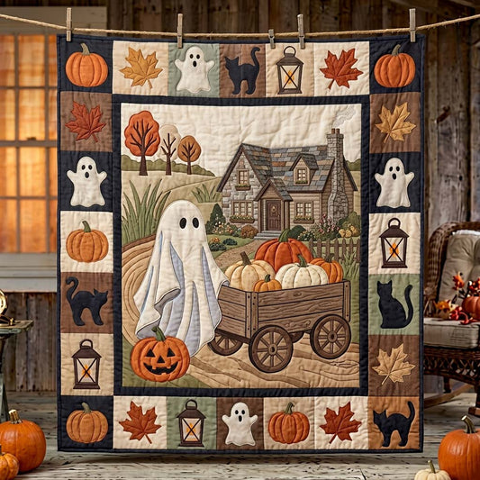 Pumpkin Farm Ghost Quilted Blanket GDTONTD988