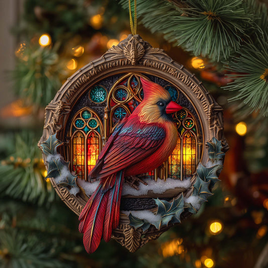 Festive Winter Cardinal Christmas Mica Ornament GFSPHD100