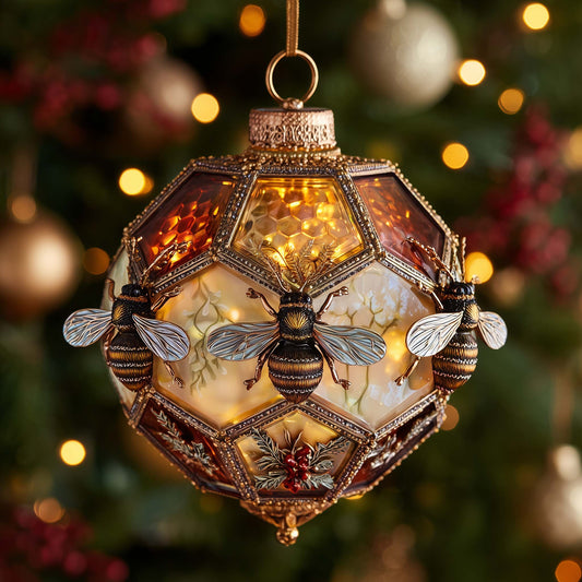 Golden Hive Bee Christmas Mica Ornament GFSPHD115