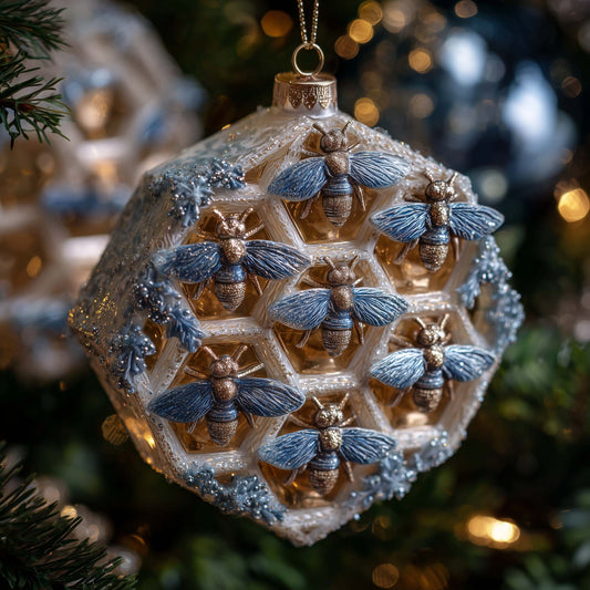 Golden Hive Bee Christmas Mica Ornament GFSPHD117