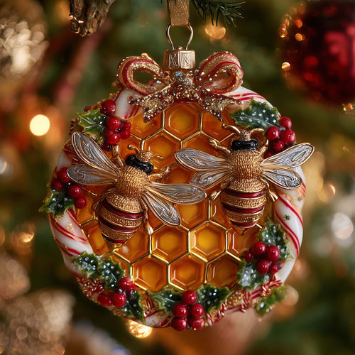 Golden Hive Bee Christmas Mica Ornament GFSPHD118