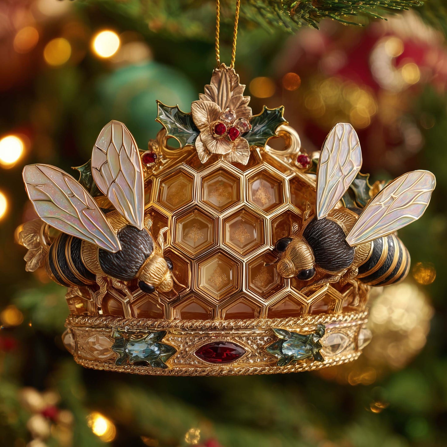Golden Hive Bee Christmas Mica Ornament GFSPHD120
