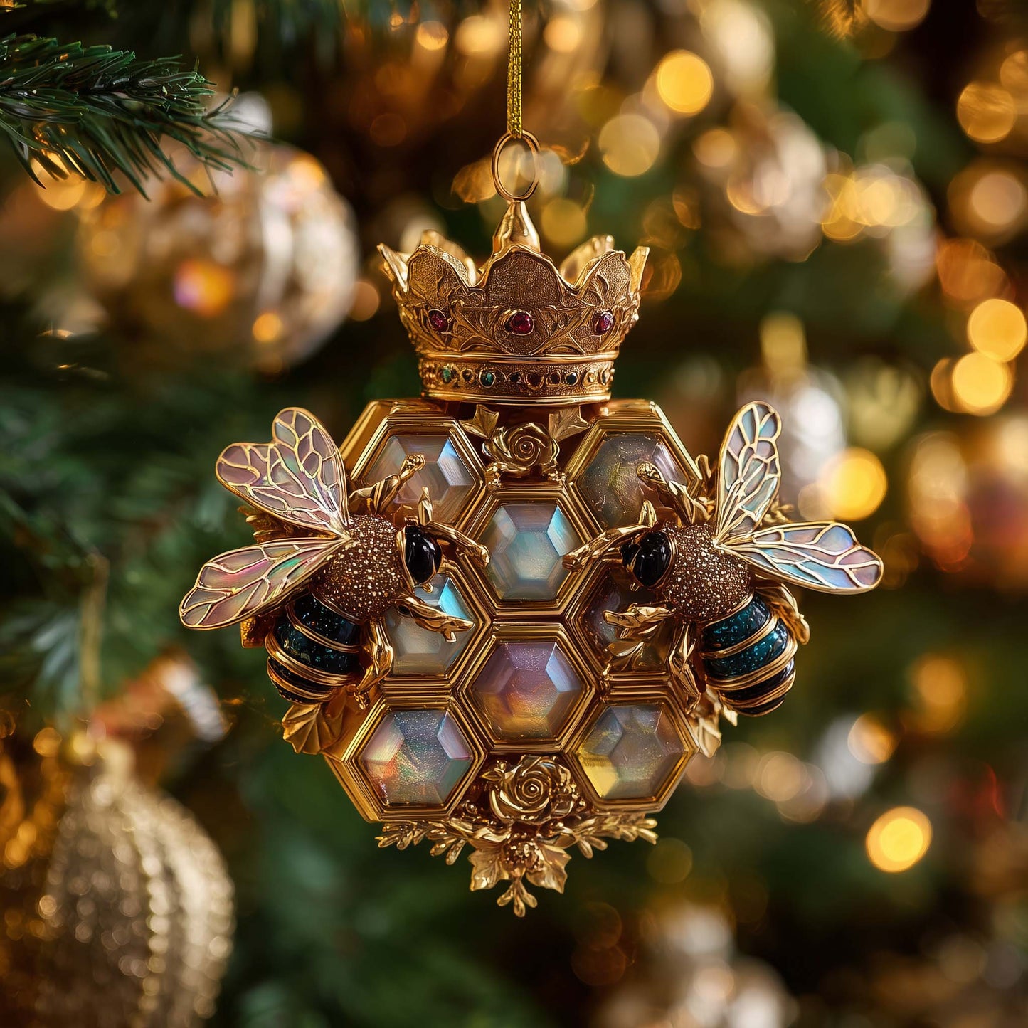 Golden Hive Bee Christmas Mica Ornament GFSPHD122