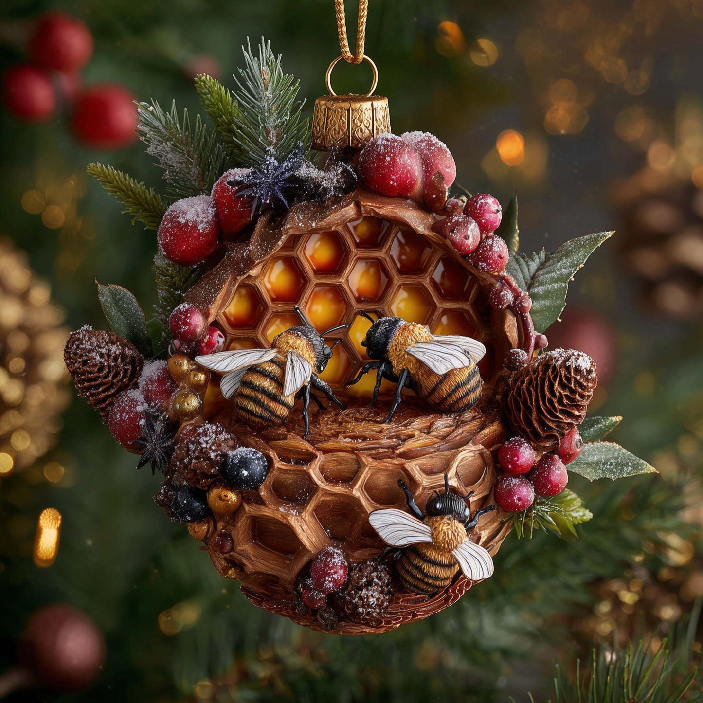 Golden Hive Bee Christmas Mica Ornament GFSPHD124