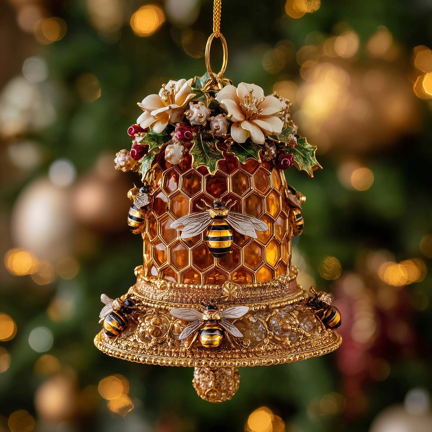 Golden Hive Bee Christmas Mica Ornament GFSPHD125
